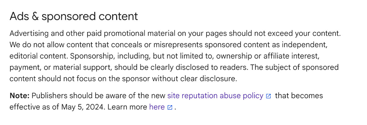 Google Discover Content Policy mit Hinweis auf Site Reputation Abuse