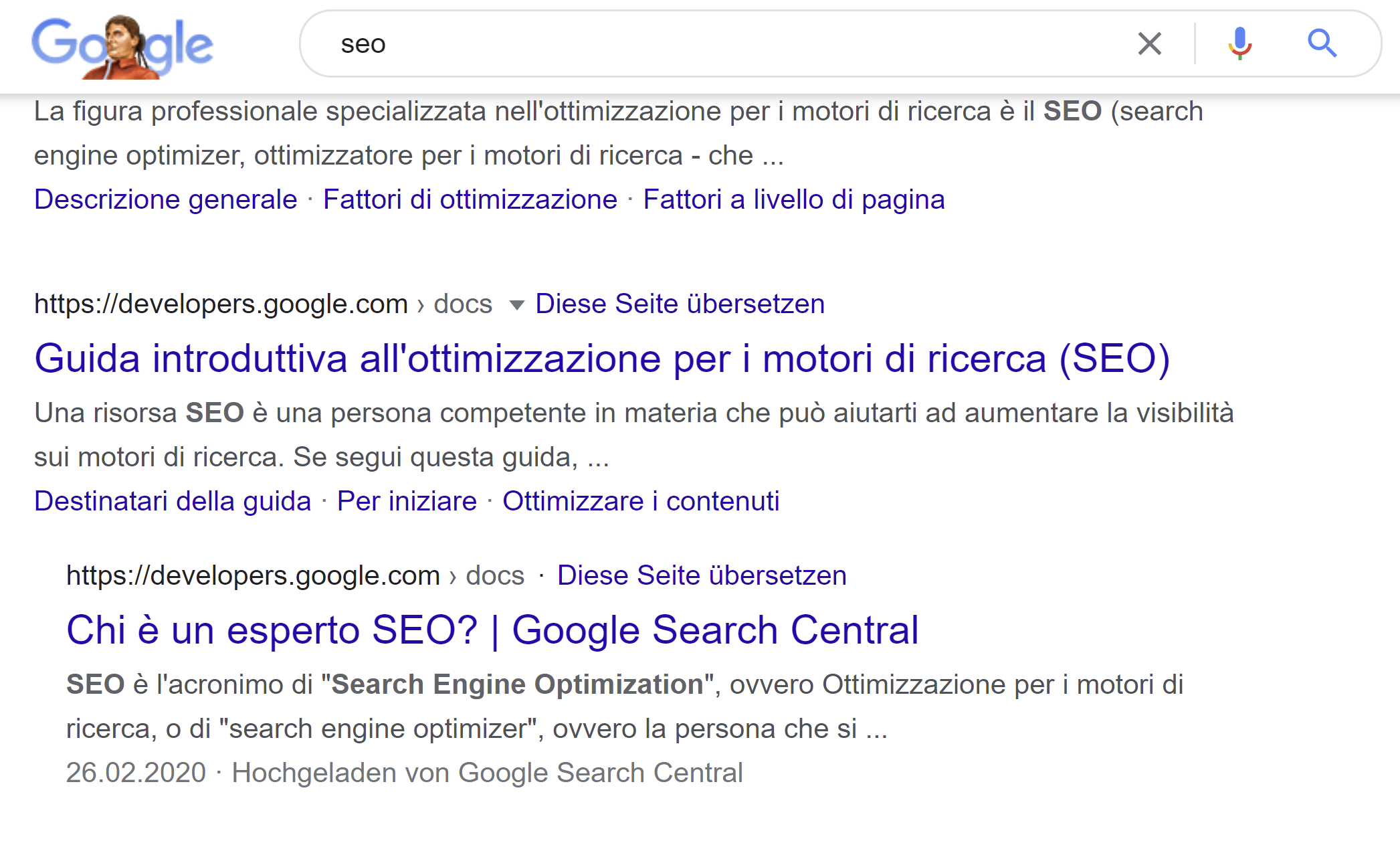 Google: eingerückte Suchergebnisse