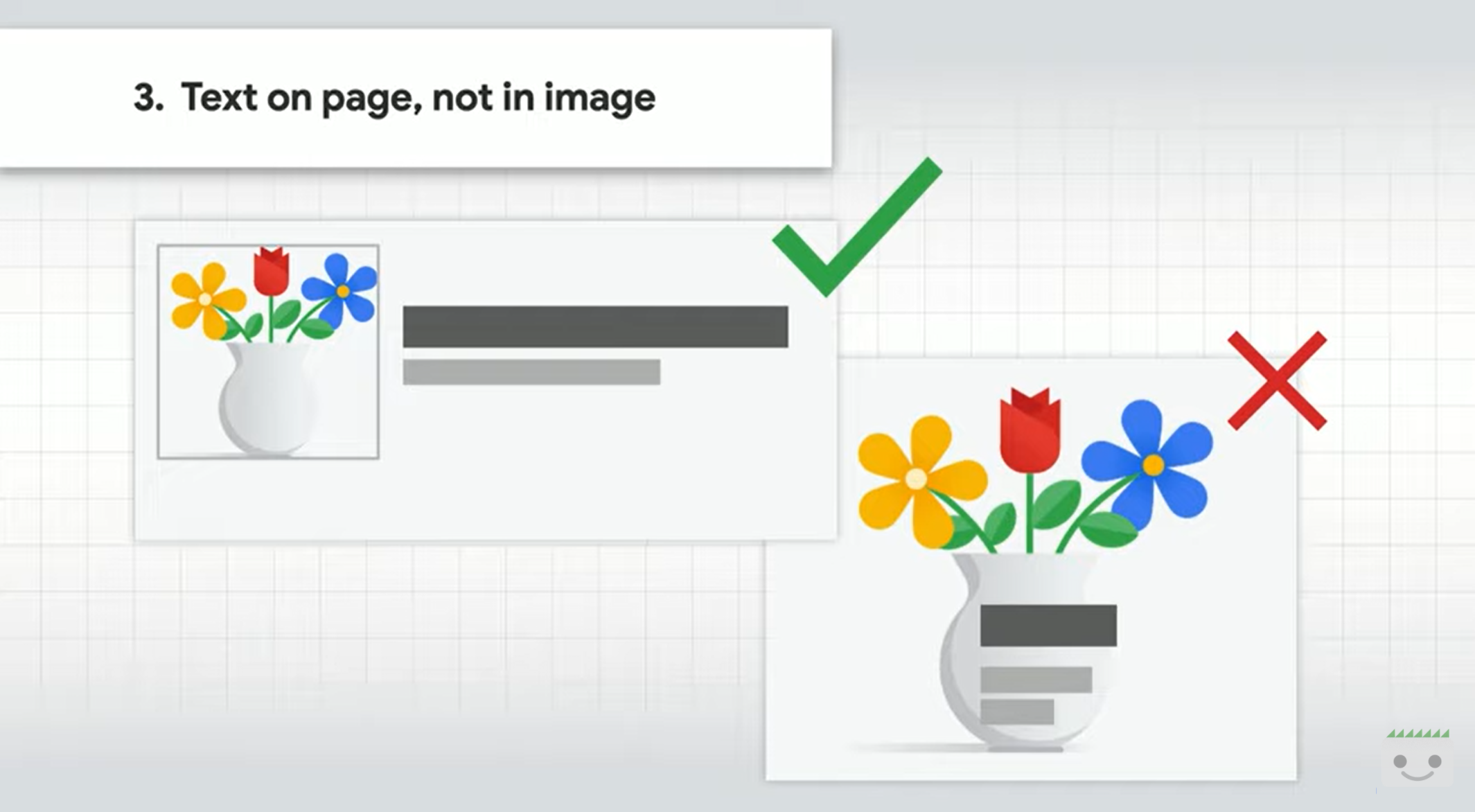 Google: Text auf der Seite und nicht in Bilder einbetten