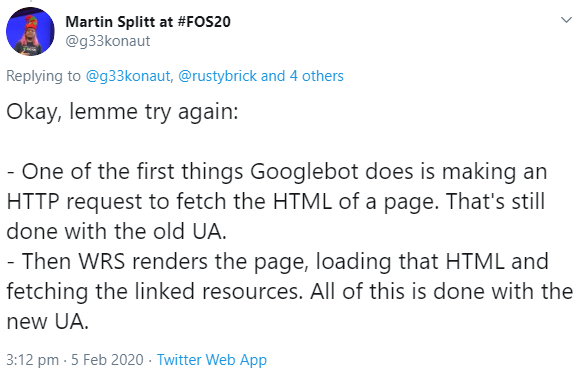 Googlebot: Anfrage des HTML-Codes einer Webseite findet mit altem User Agent statt