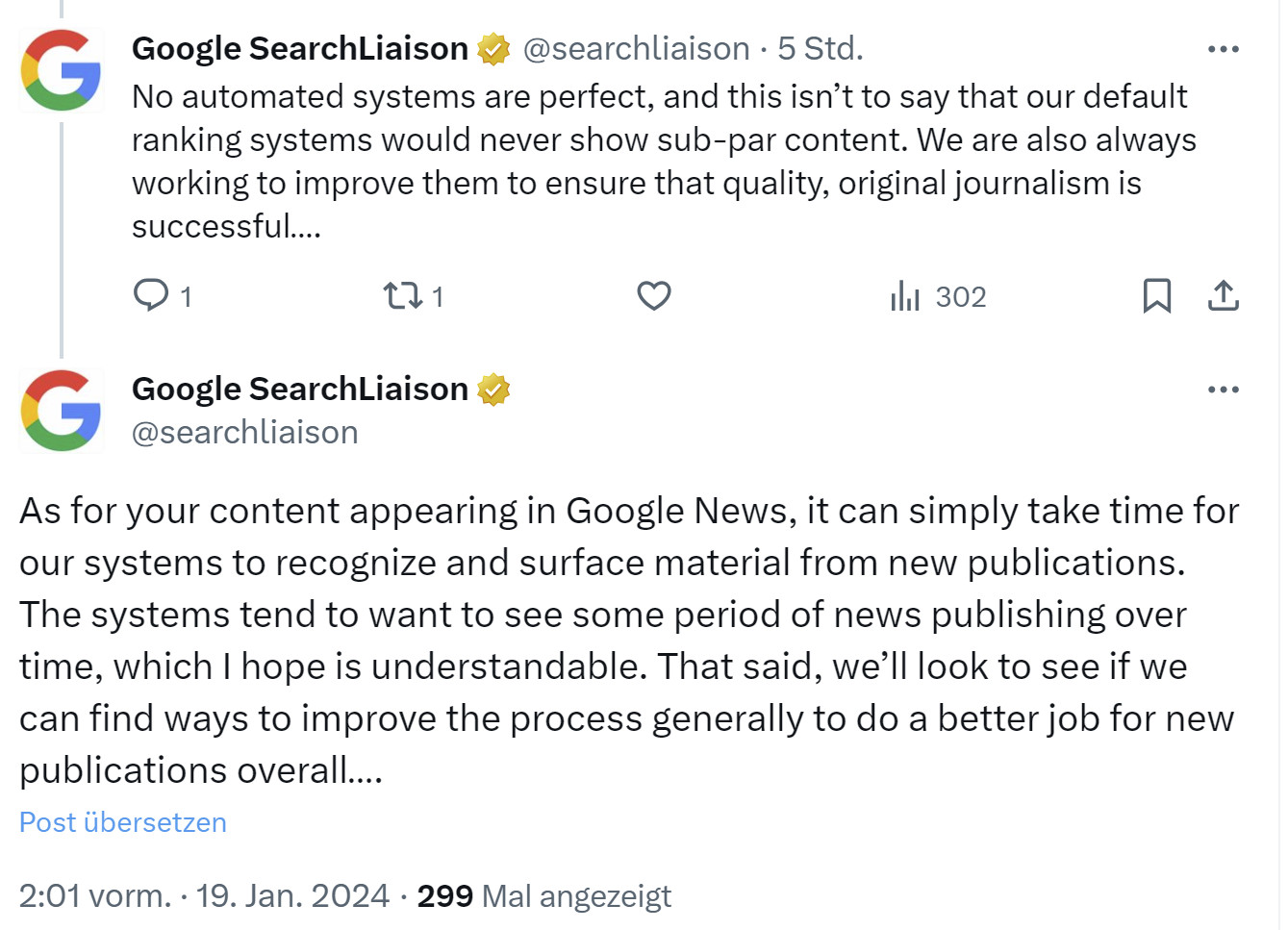 Google: Es kann dauern, bis neue Websites in Google News erscheinen