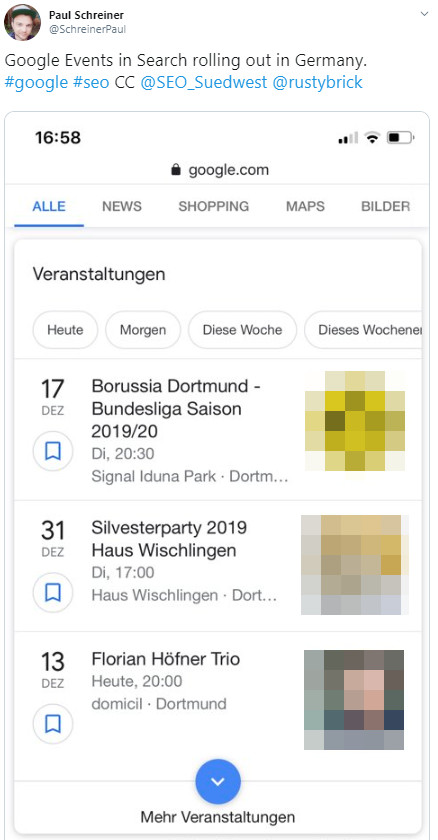Google zeigt Events jetzt auch in deutscher Suche
