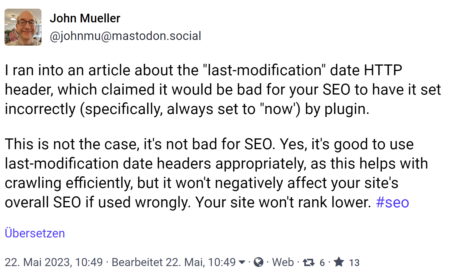 Google: Falsche Verwendung des 'last-modification'-HTTP-Headers schadet weder der SEO noch den Rankings einer Website