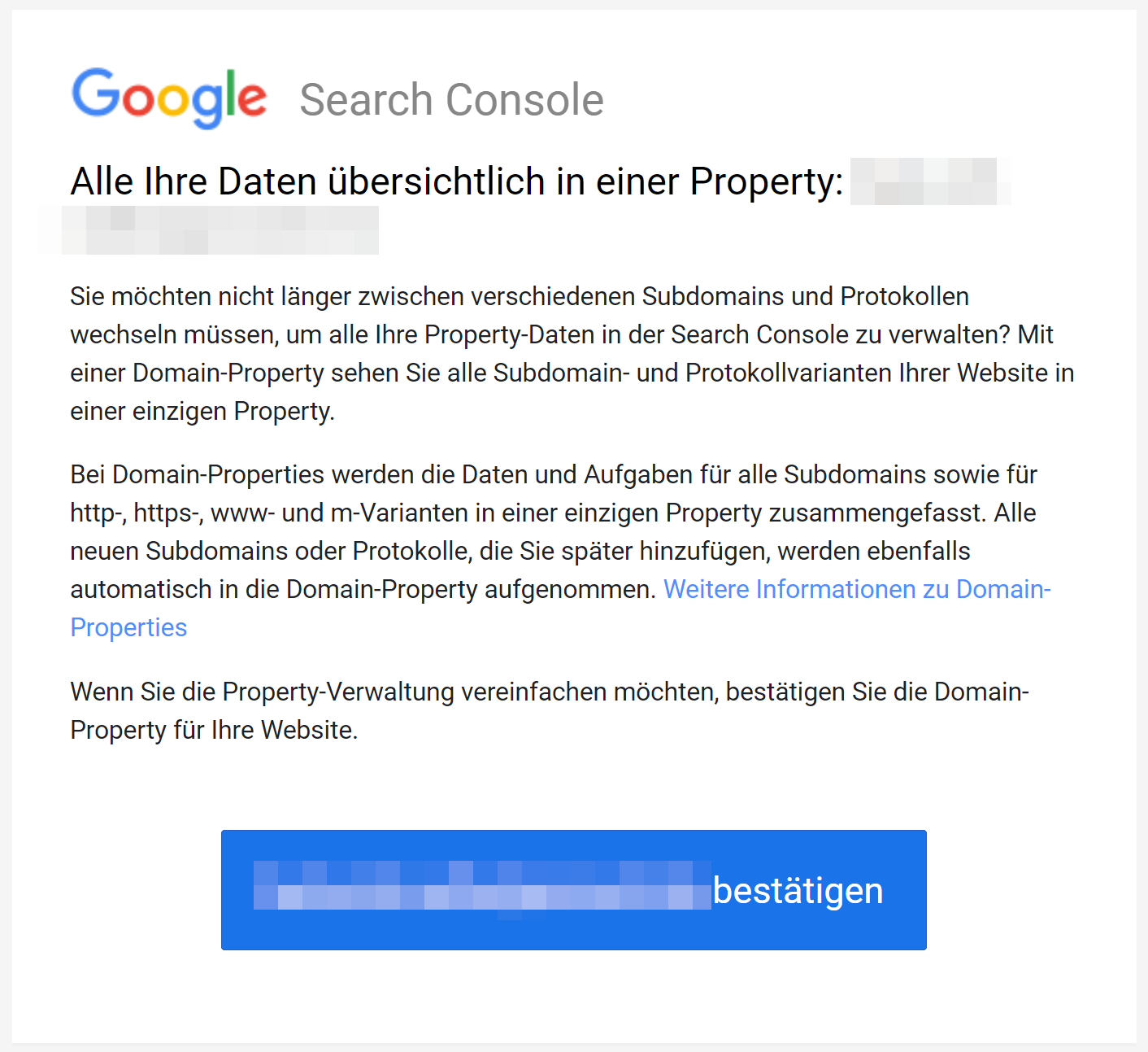 Google empfiehlt die Verwendung von Domain Properties