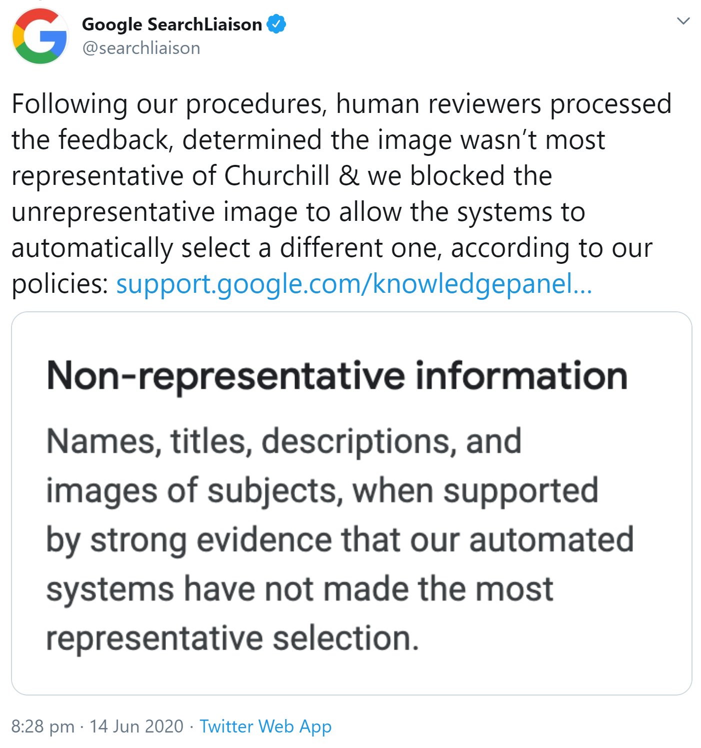 Google: Foto von Churchill wurde blockiert, weil nicht repräsentativ