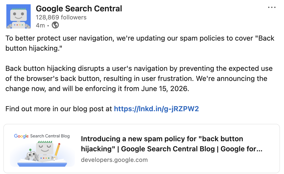 Google geht gegen Back Button Hijacking vor