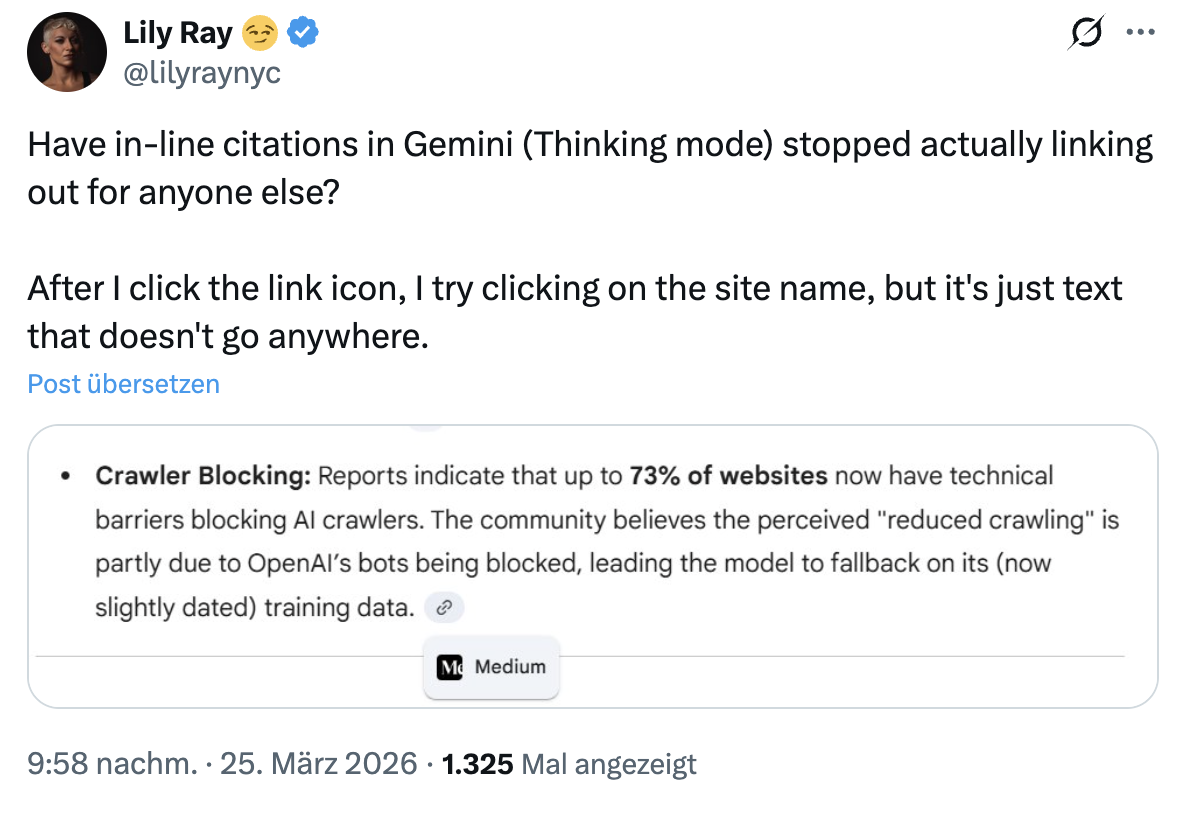 Google Gemini zeigt Links, die keine sind: Lily Ray auf Twitter