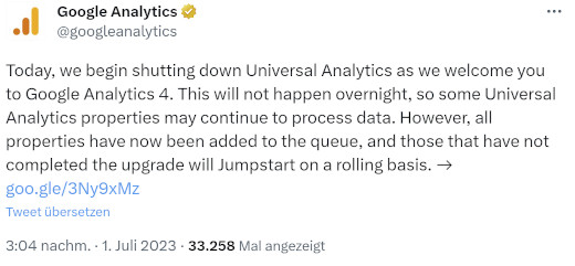 Google hat mit dem Abschalten von Analytics Universal begonnen