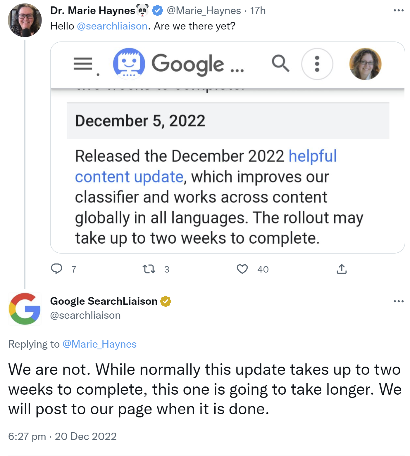 Google Helpful Content Update dauert länger
