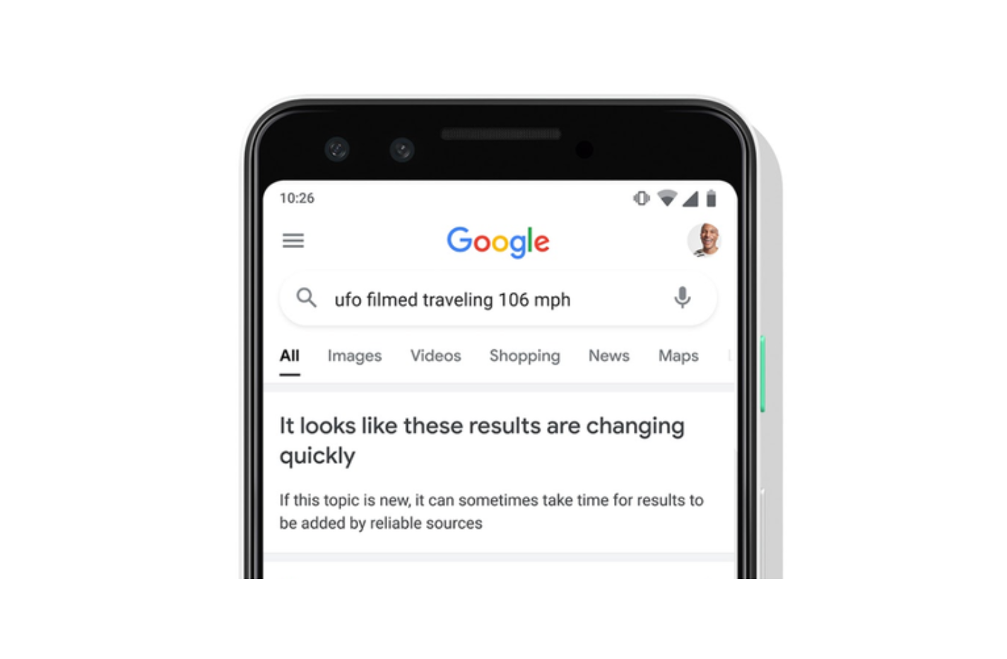 Google Hinweis auf sich schnell ändernde Suchergebnisse