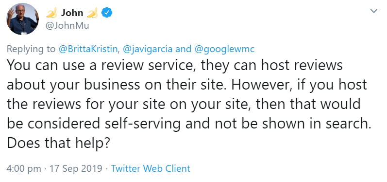 Google: Hosting von Reviews auf eigener Site ist eigennützig