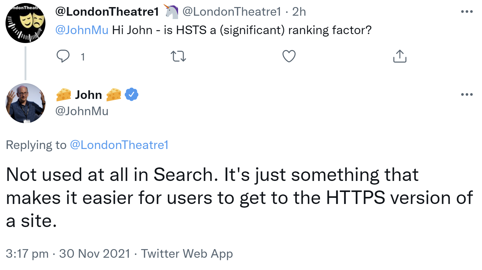 Google: 'HSTS wird nicht in der Suche verwendet.'
