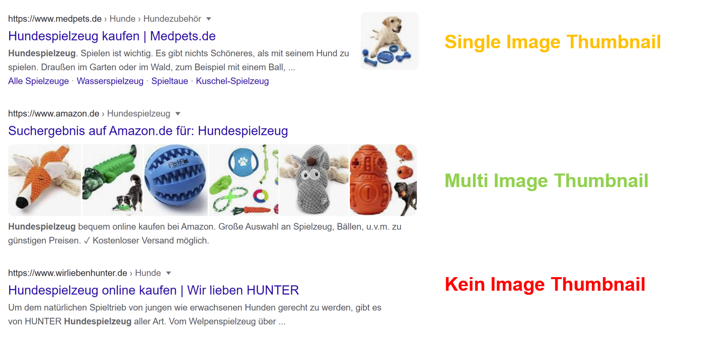 Google Image Thumbnails: verschiedene Formen
