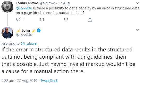 Google: Invalide strukturierte Daten kein Grund für manuelle Maßnahme