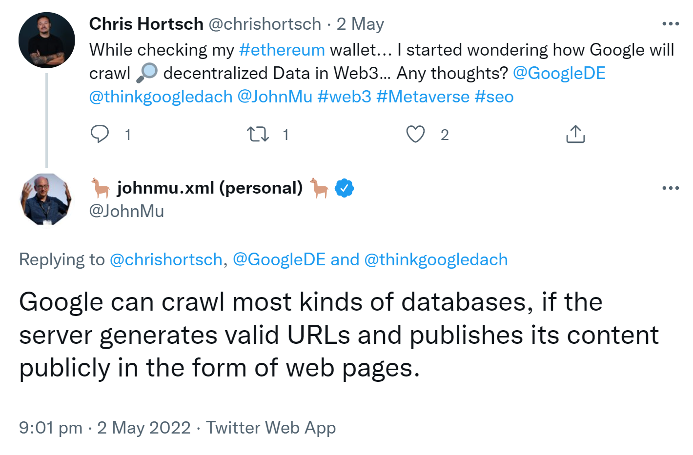 Google kann auch Datenbanken crawlen