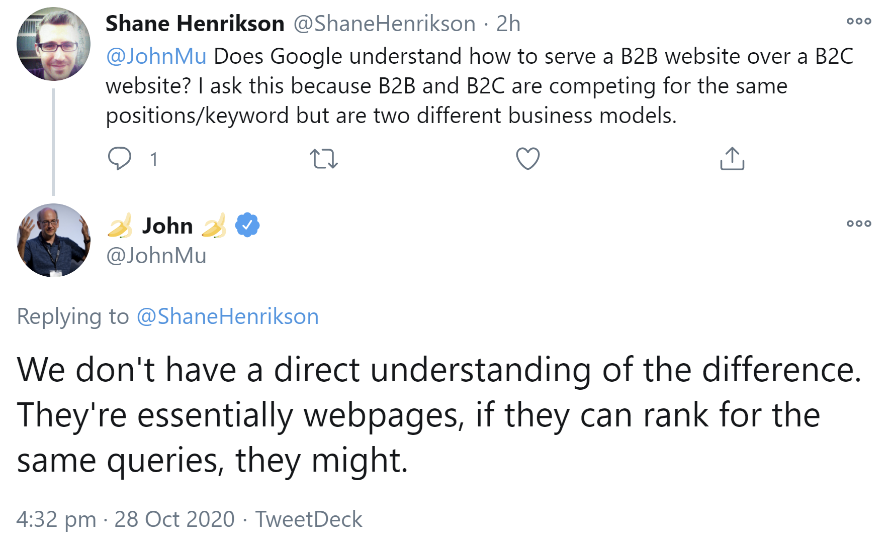Google kann B2B- und B2C-Websites nicht direkt unterscheiden
