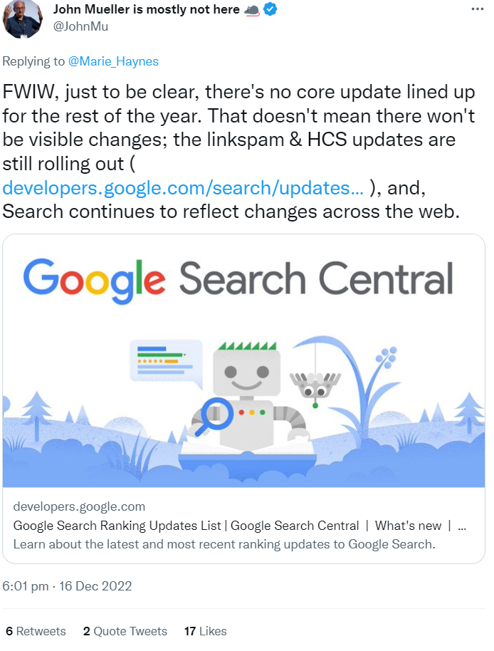 Google: kein Core Update mehr in 2022