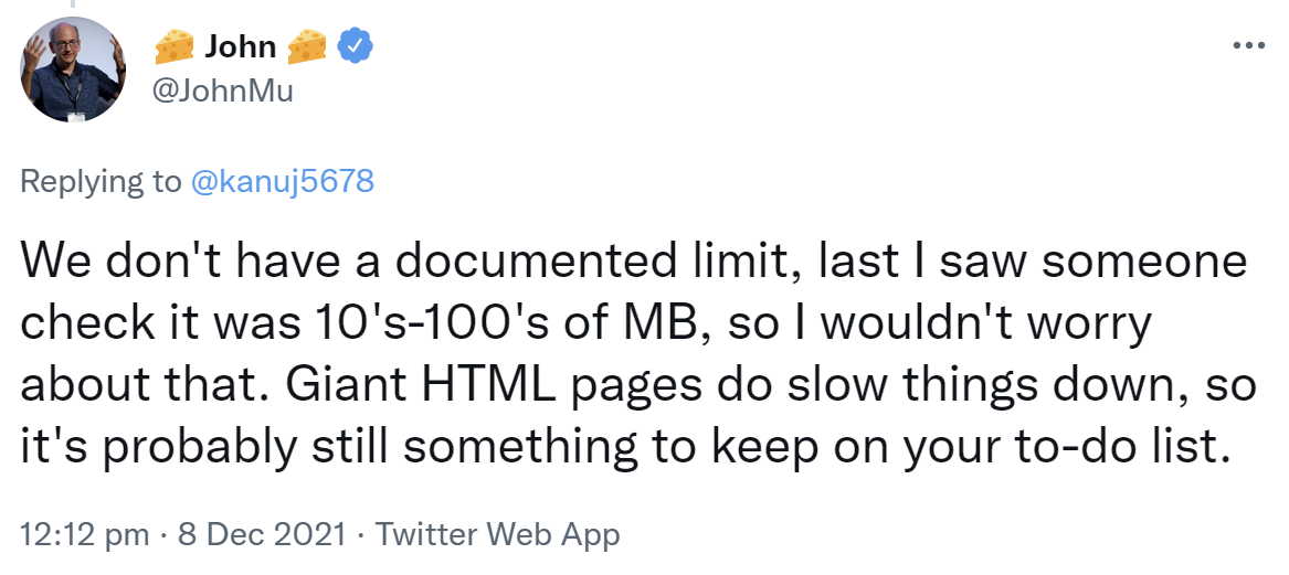 Google: kein Limit für Dateigröße von HTML-Dateien