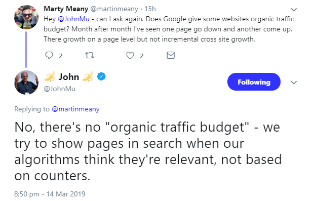 Google: Es gibt kein organisches Traffic-Budget