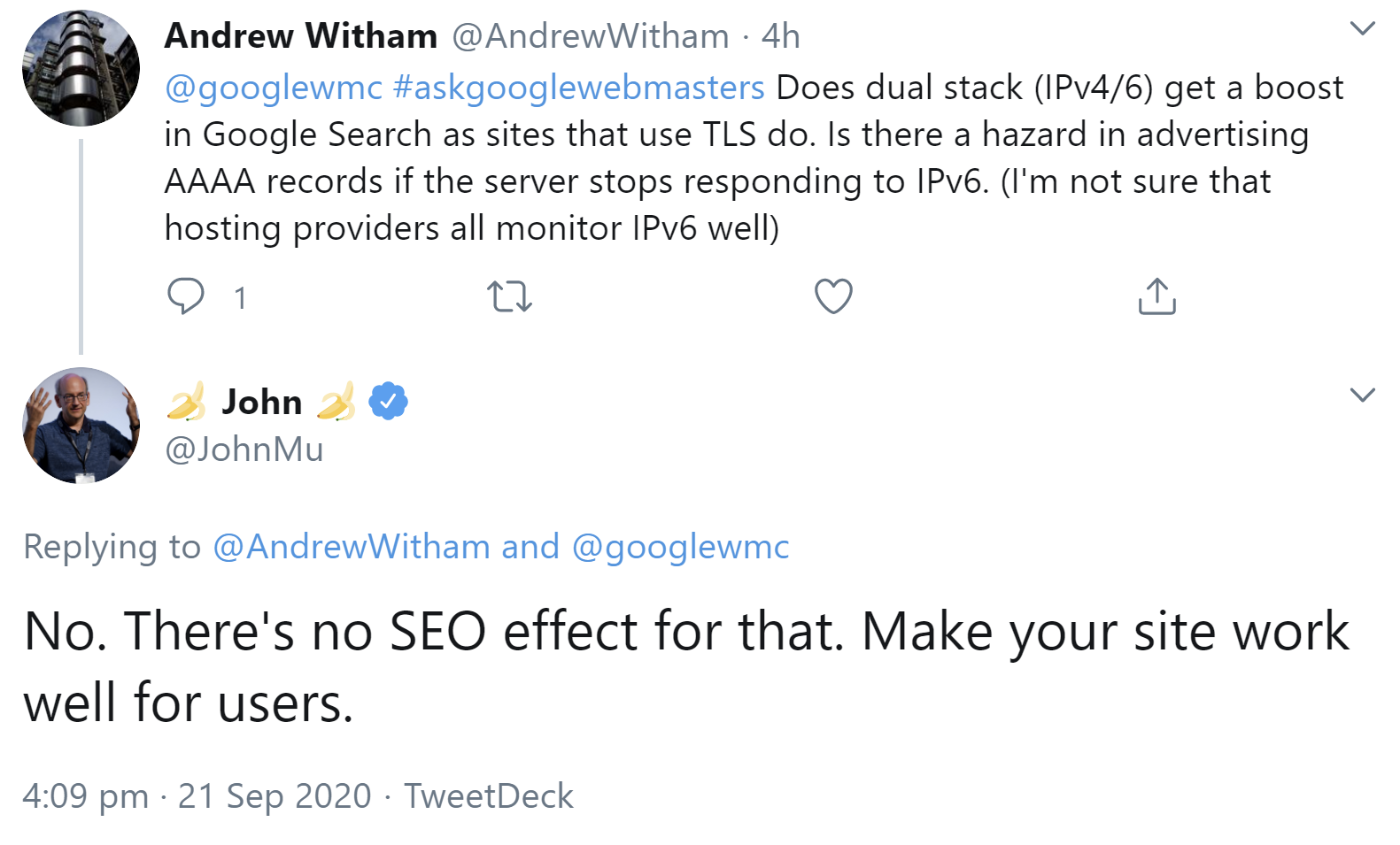 Google: kein SEO-Effekt durch Dual Stack IPv4 und IPv6