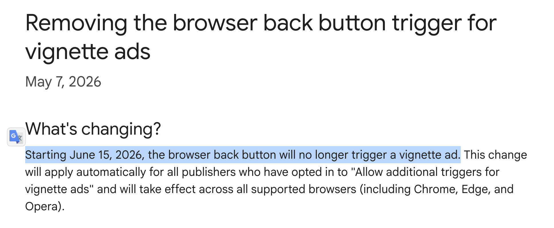 Google: keine Back-Button-Funktionalität mehr für Vignette-Ads
