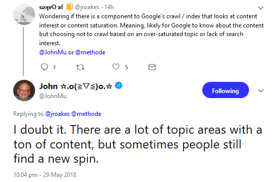 Google: Es gibt keine Übersättigung für bestimmte Themen