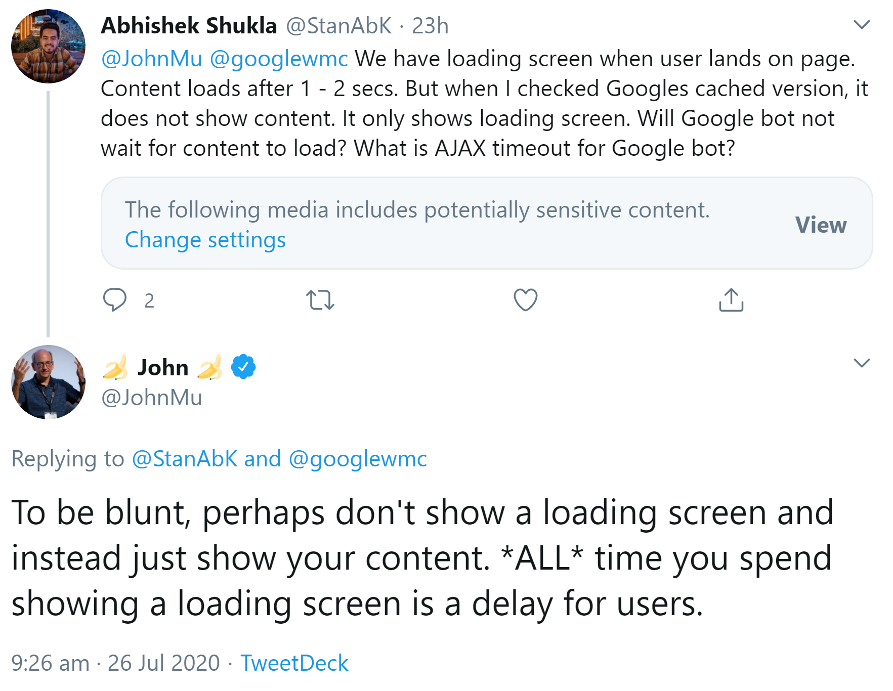 Google: keinen Lade-Bildschirm anzeigen