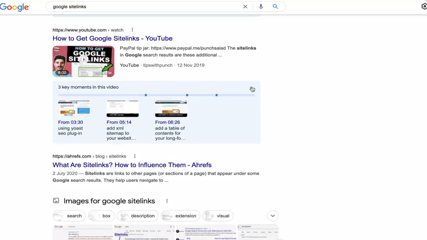 Google Key Moments für Videos Desktop-Suche