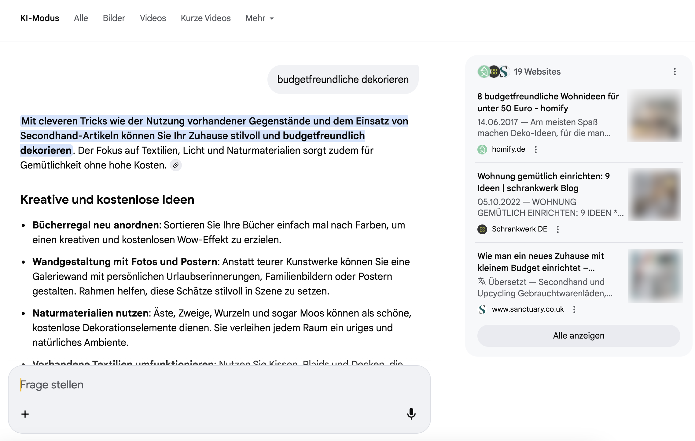 Google KI-Modus: Darstellung von Inline-Links bisher