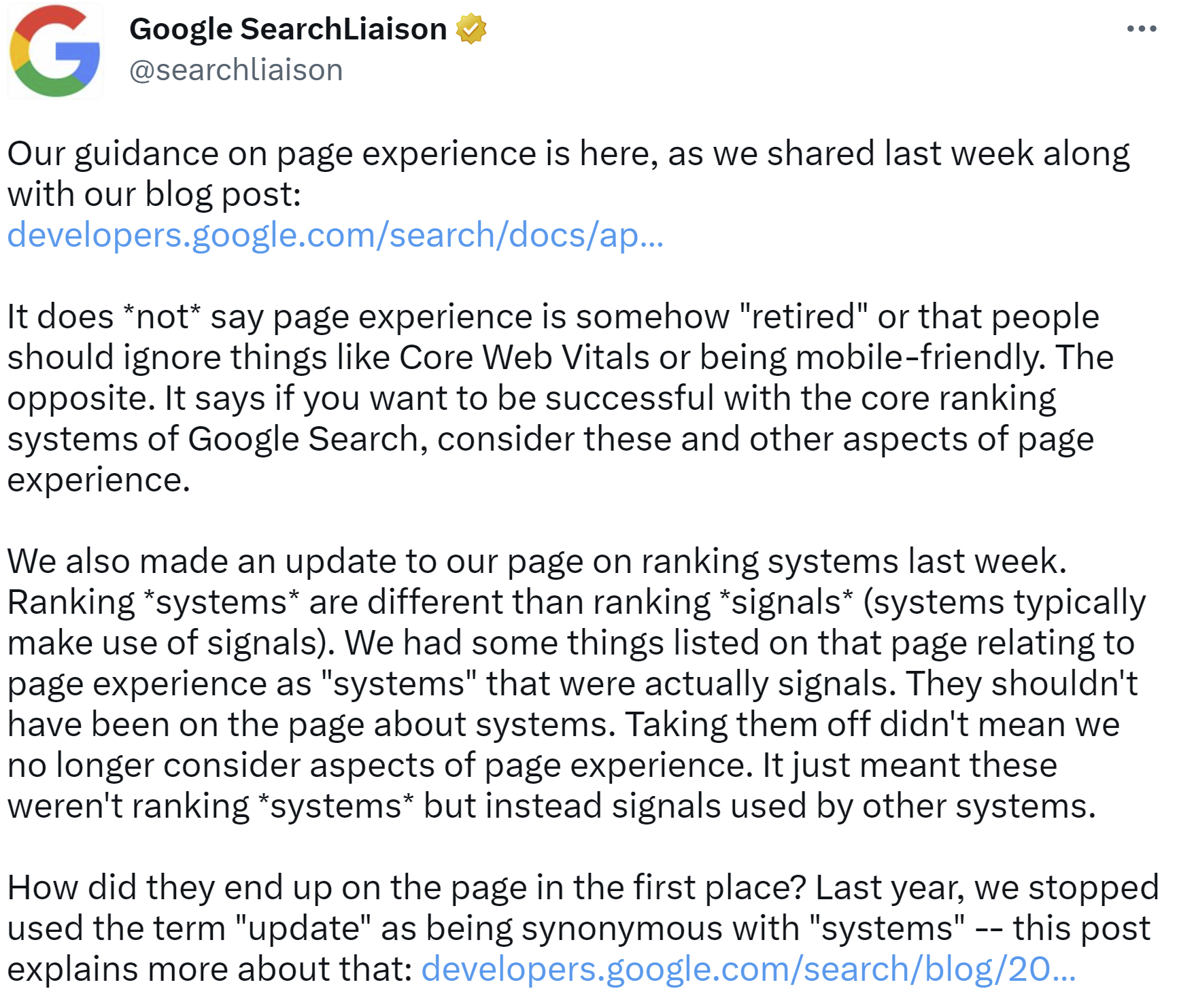 Google: Klarstellung zur Bedeutung der Page Experience