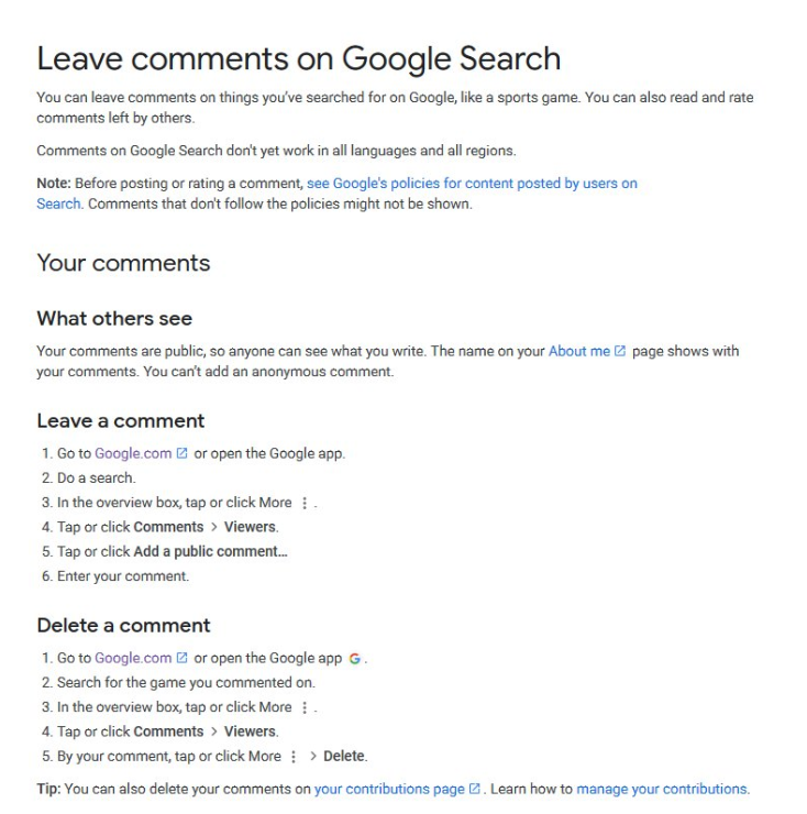 Google: Kommentare in der Suche hinterlassen