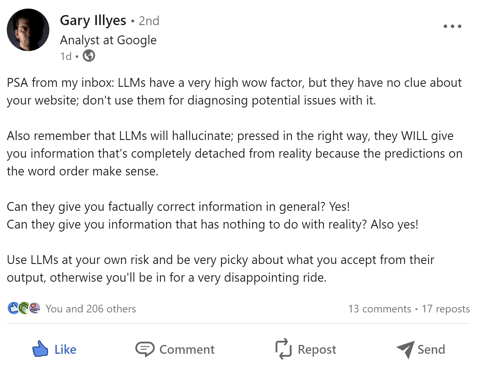 Google: LLMs nicht zur Diagnose von Websites verwenden - Gary Illyes auf LinkedIn