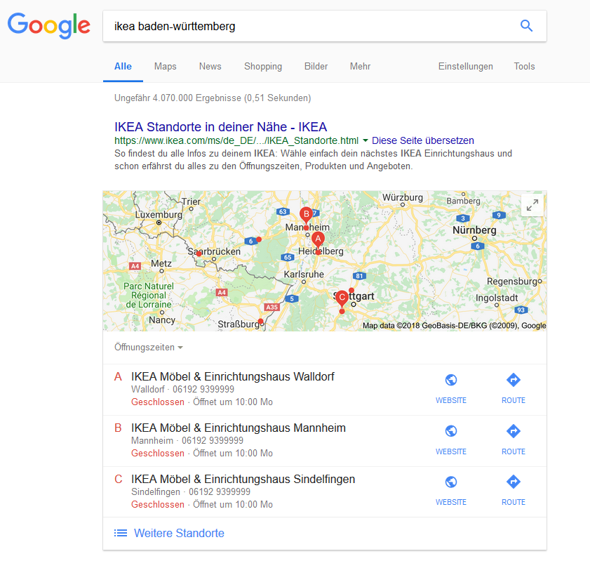 Google Local Pack: 2 zu 1-Cluster auf Ebene eines Bundeslandes