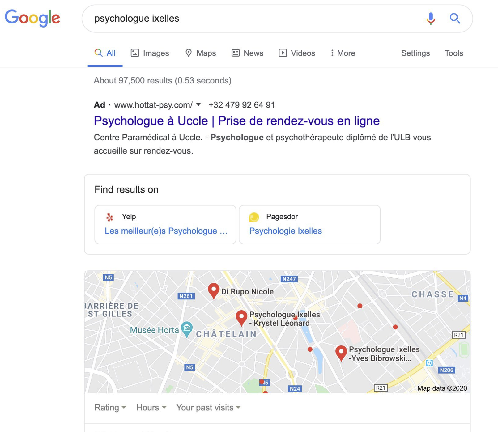 Google: lokale SERP mit Verzeichnissen aus Frankreich