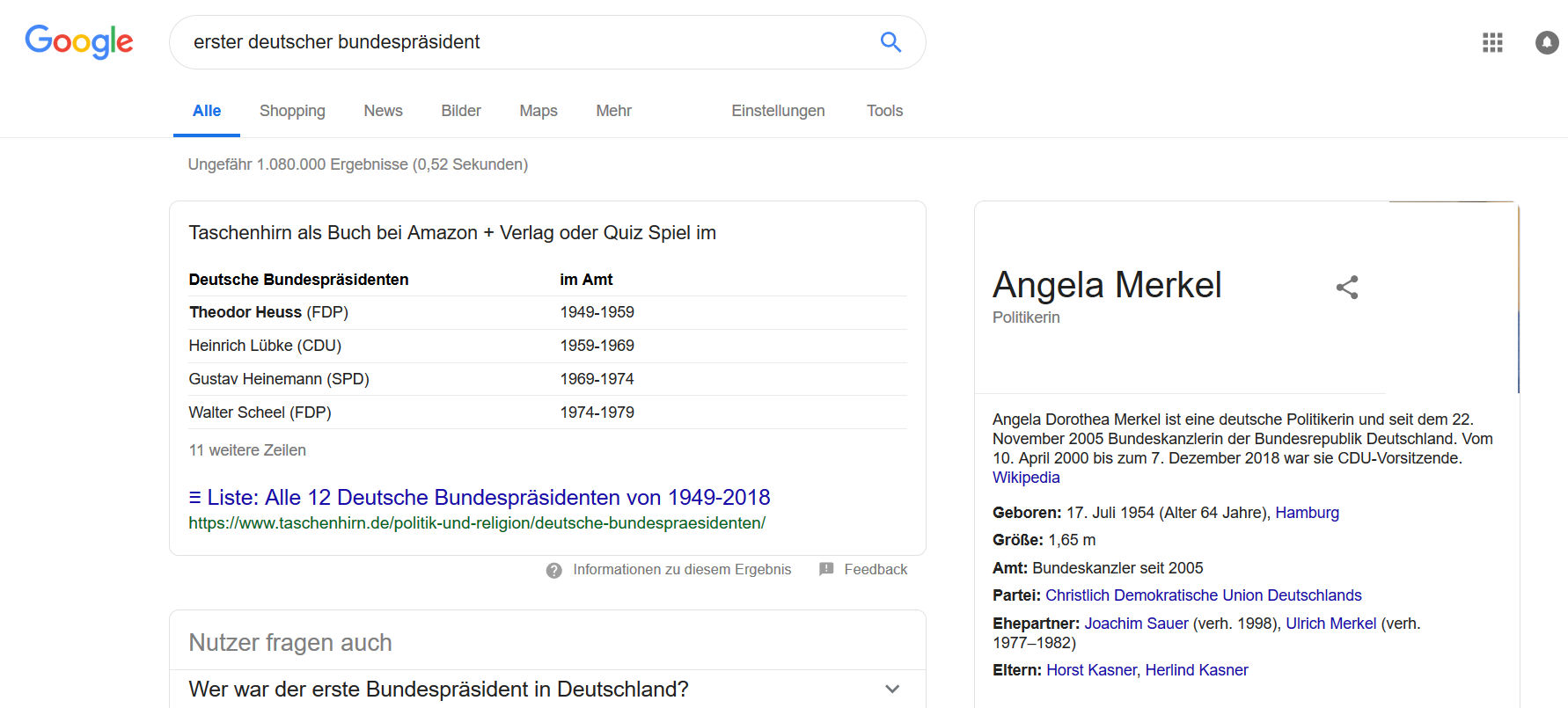 Google: manipulierte Suchergebnisseite mit falschem Knowledge Panel