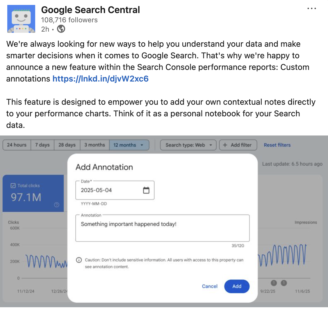 Google Search Console jetzt mit Annotations