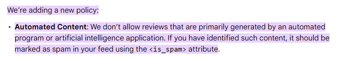 Google: Automatisierte Reviews müssen im Feed für das Merchant Center mit dem Attribut 'is_spam' markiert werden