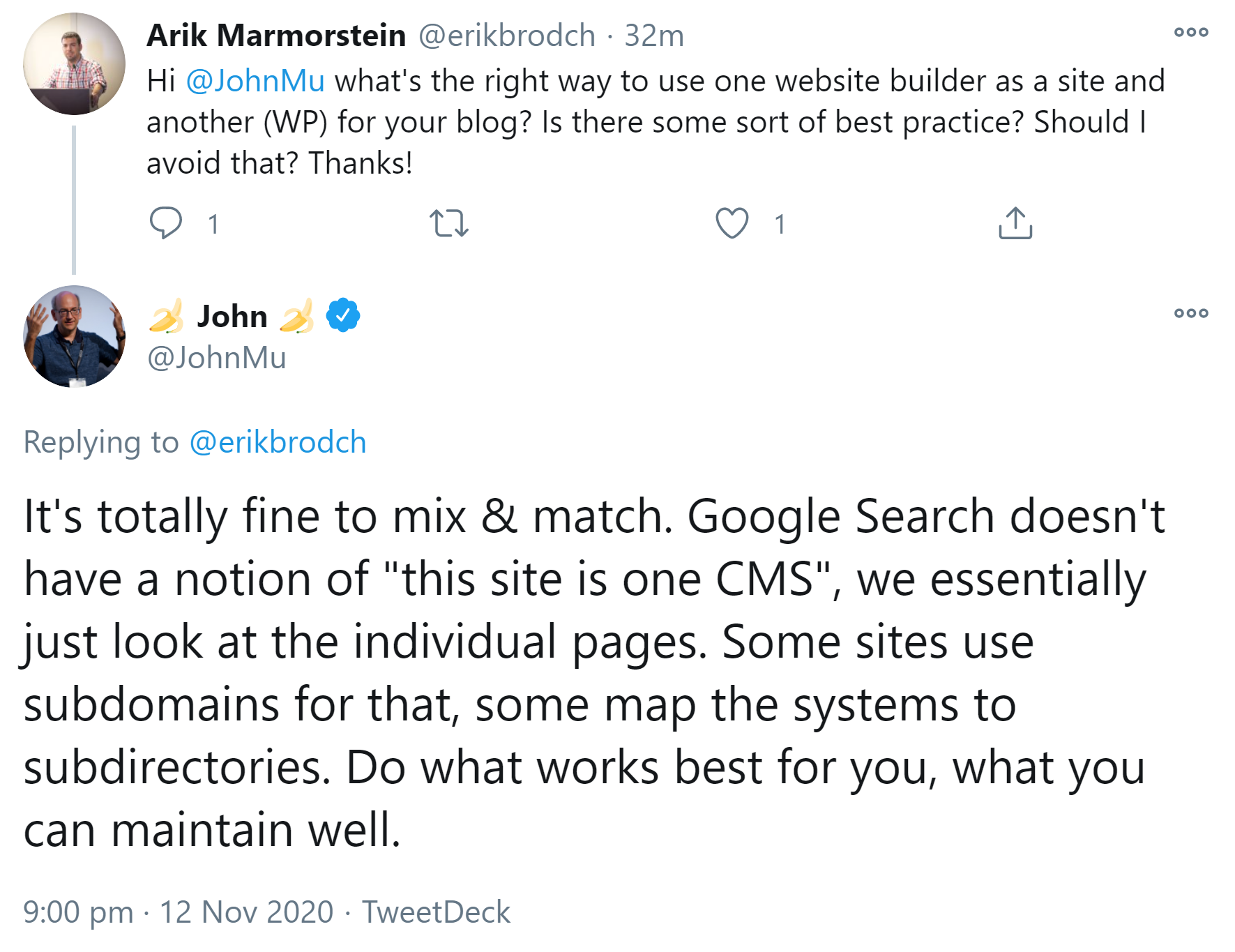Google: Das Mischen verschiedener CMS für eine Website ist ok