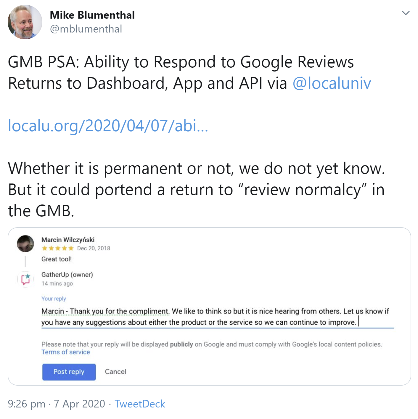 Google My Business: Antworten auf Reviews wieder möglich