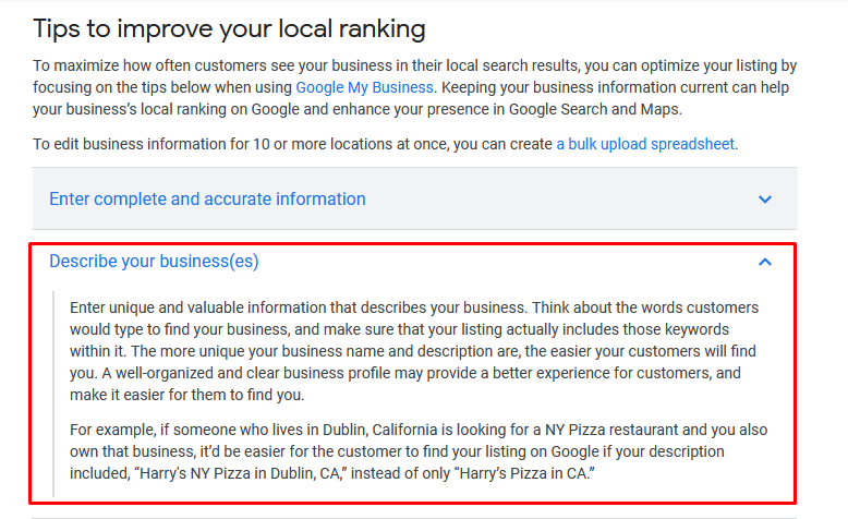 Google: Empfehlung zur Verwendung gesuchter Keywords in My Business-Eintrag
