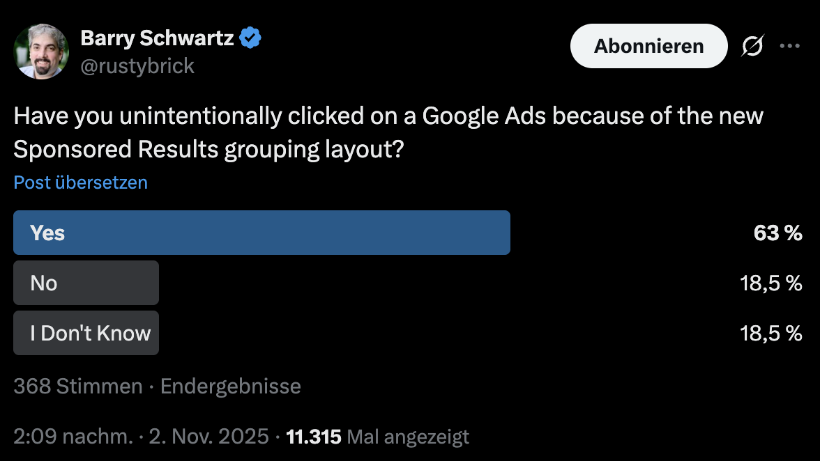 Neues Anzeigen-Layout führt zu Klicks aus Versehen - zeigt eine Umfrage