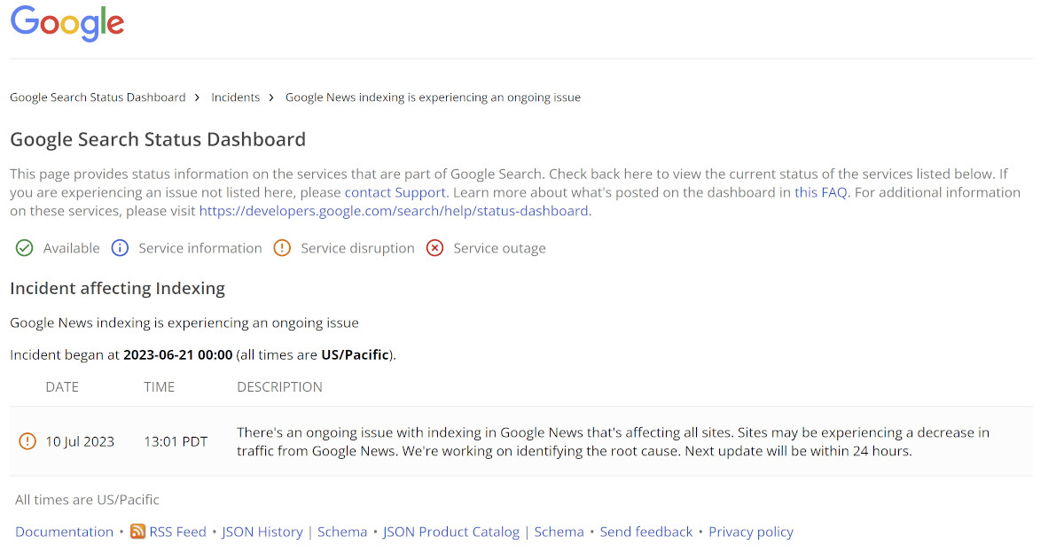 Google News: Indexierungsprobleme am 10. Juli