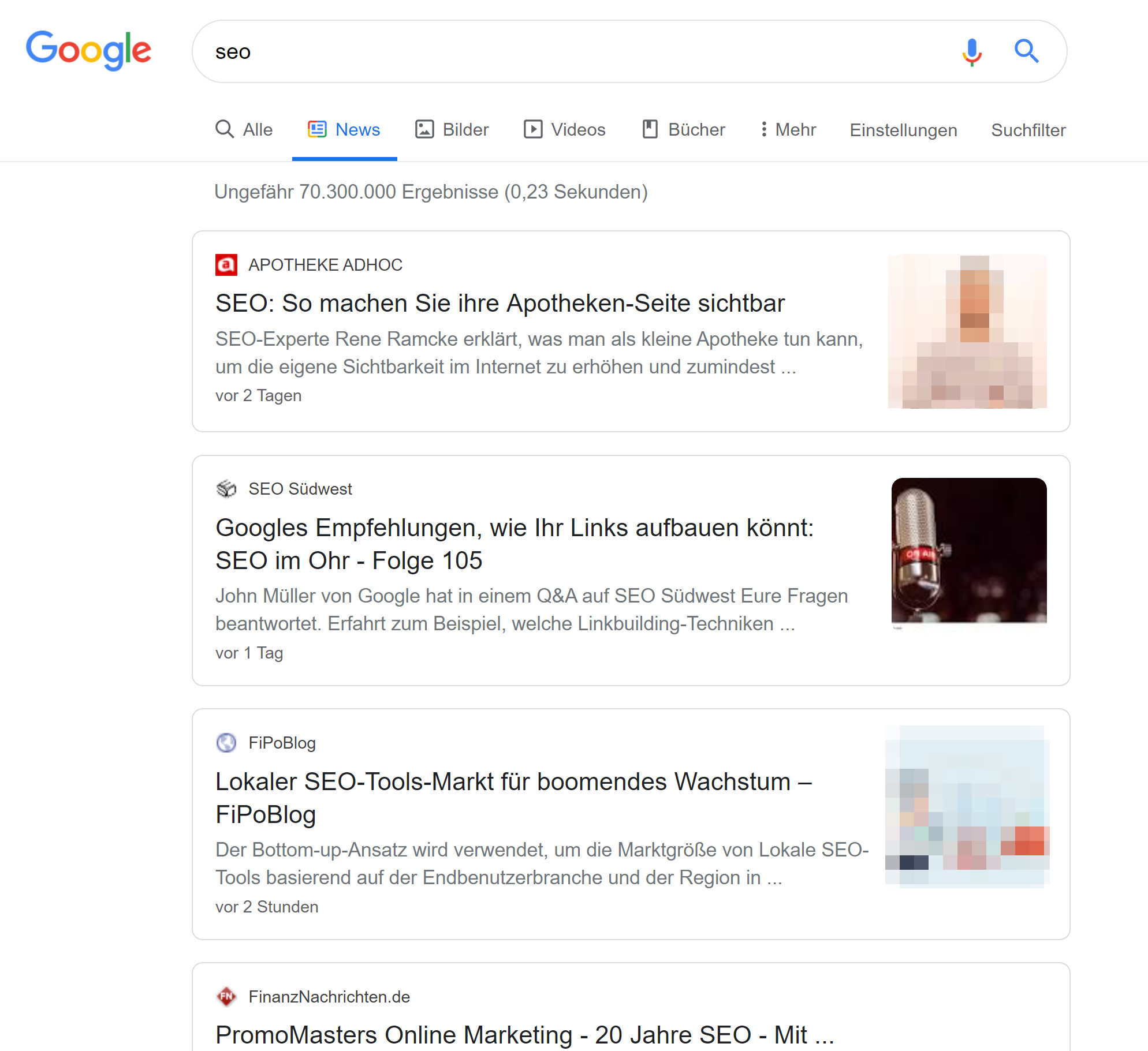 Google News-Ergebnisse im neuen Design für alle Suchanfragen