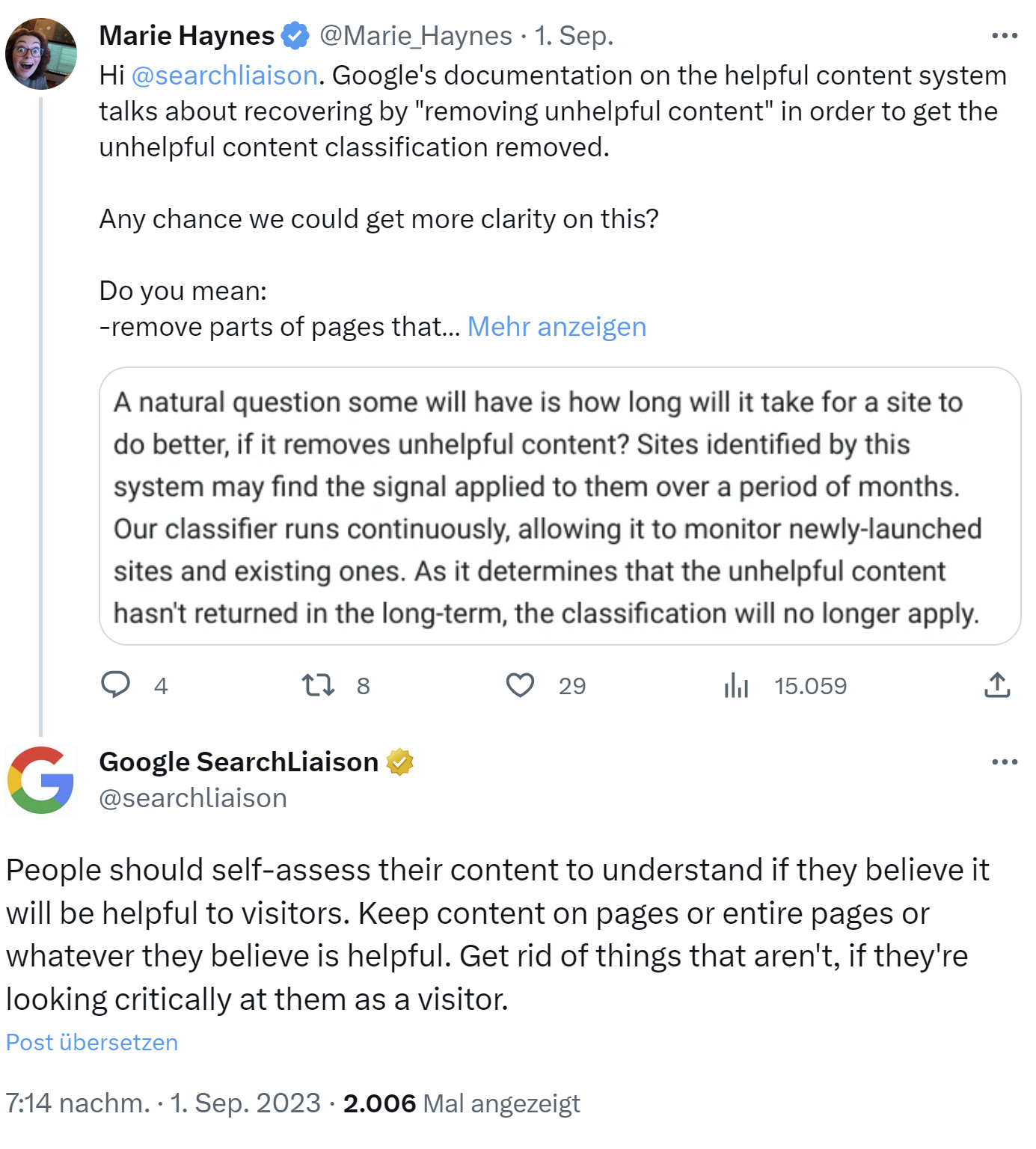 Google: Sollte man bei nicht hilfreichen Inhalten nur bestimmte Bereiche von Seiten löschen oder komplette Seiten entfernen?
