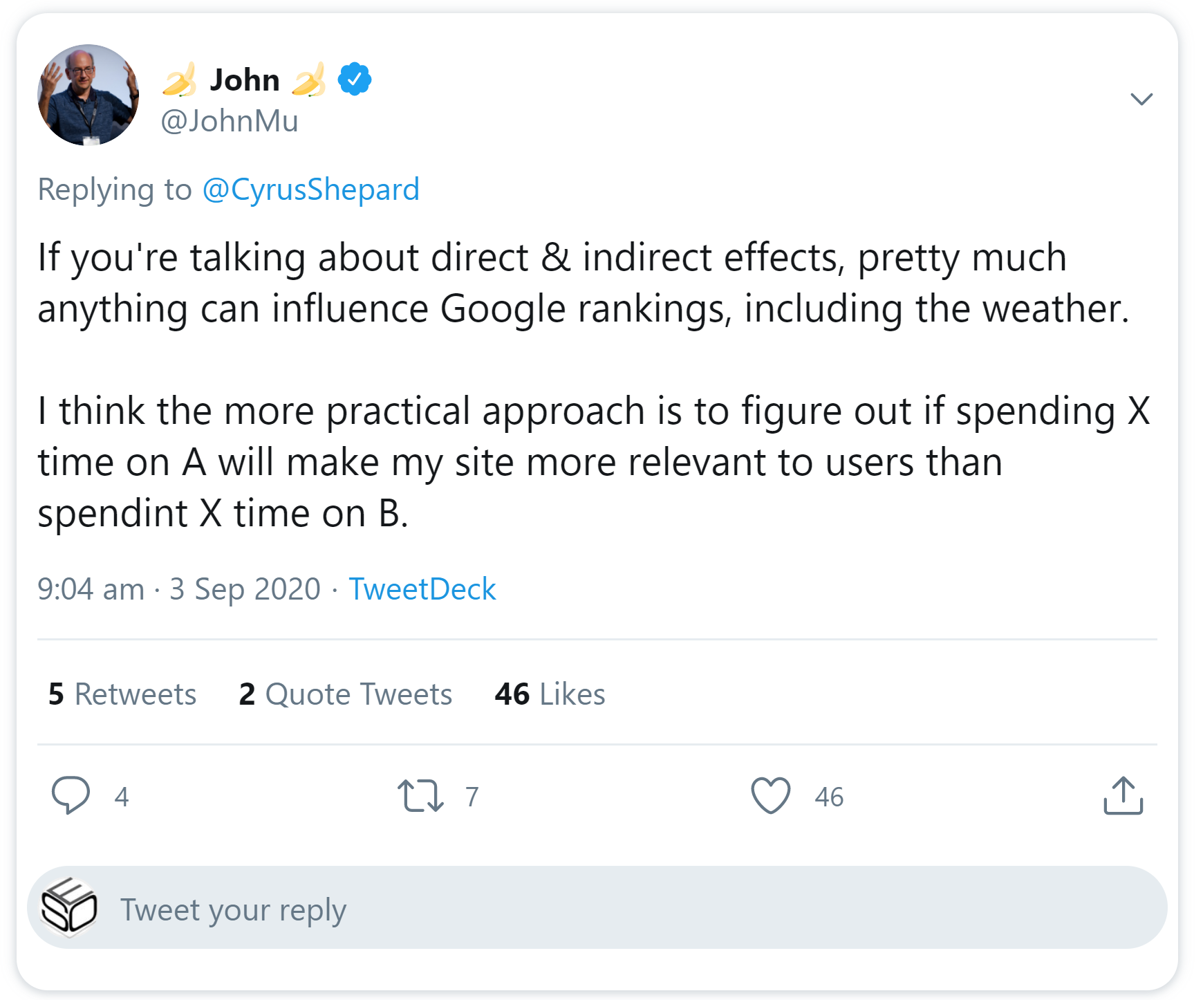 Google: nicht über Rankingfaktoren nachdenken, sondern darüber, wie man die Relevanz für die Nutzer erhöhen kann