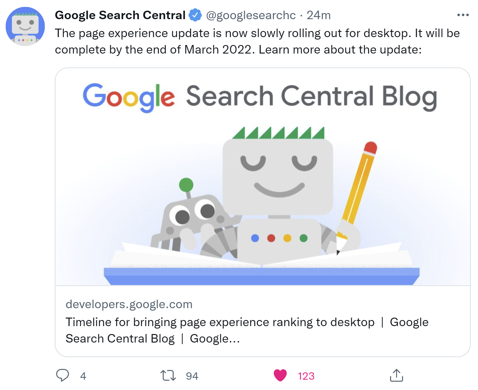 Google Page Experience Update Desktop hat begonnen