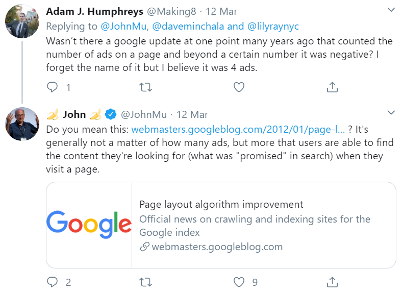 Google: Page Layout Algorithmus bewertet nicht generell die Zahl der Anzeigen