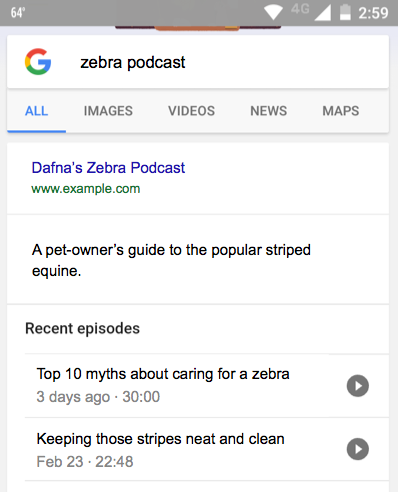 Google: Podcast-Suchergebnisse