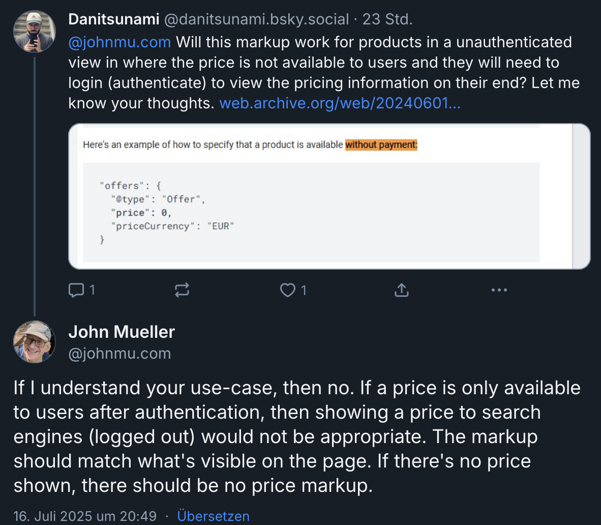 Google: Preise dürfen für Suchmaschinen nur dann in den strukturierten Daten angegeben werden, wenn diese auch für die Nutzer sichtbar sind