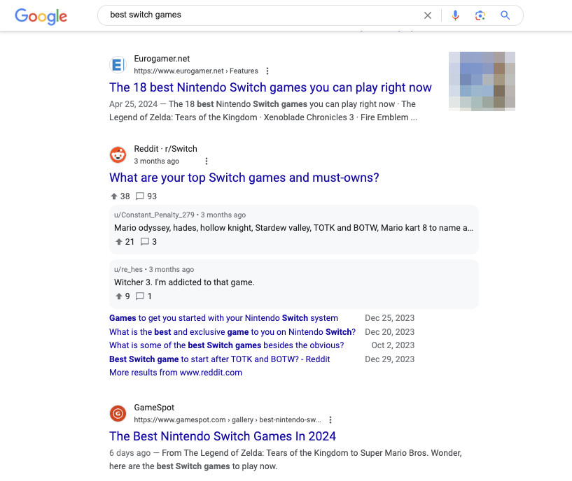 Google: erweitertes Suchergebnis für Reddit - Variante 2